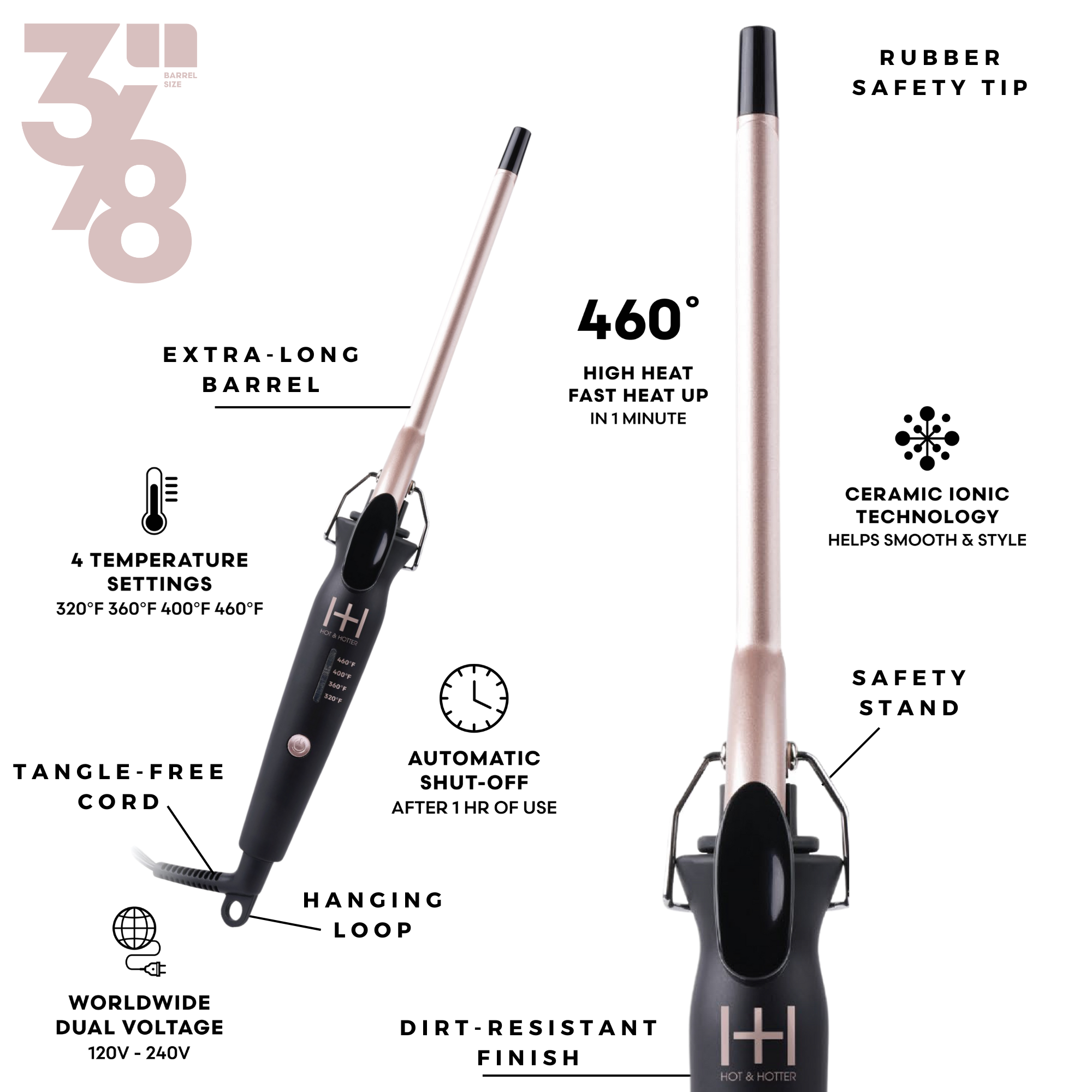 Annie International, Inc. - Wholesale Curling Iron/Wand - Hot & Hotter Extra Long Ceramic Tourmaline Curling Iron 3/81