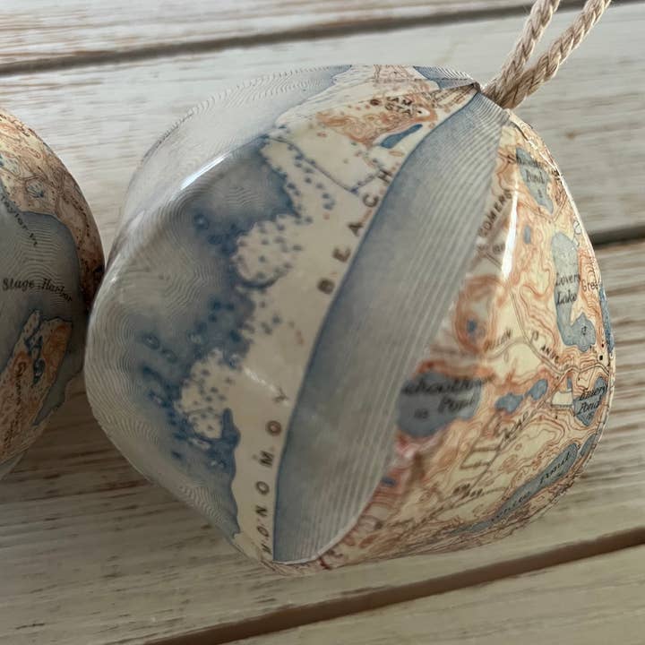 Domesticadence - Wholesale Ornament Set - 12 Upcycled Chatham, MA Cape Cod Map Ornaments3