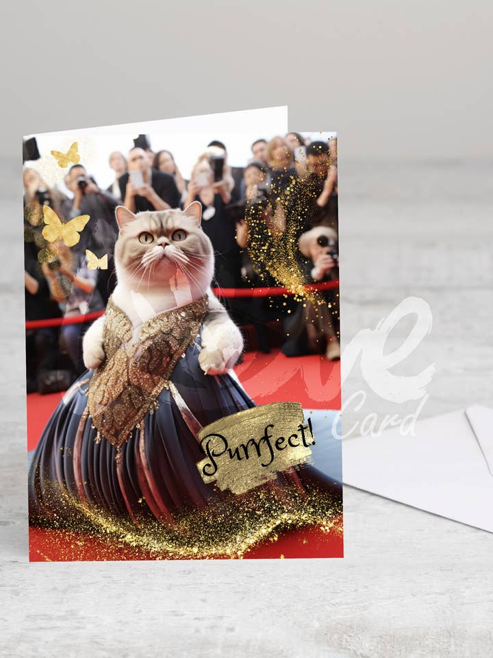 Gevouwen wenskaart 'Glitter Purrfect' zonder envelop for wholesale by Meow & Muse