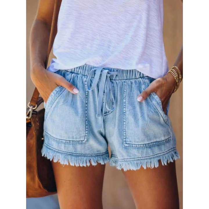 10 Colors Casual Drawstring High Waisted Denim Fringed Shorts and other Purchase Wholesale high waisted shorts. Free Returns & Net 60 Terms on Faire trending on Faire.