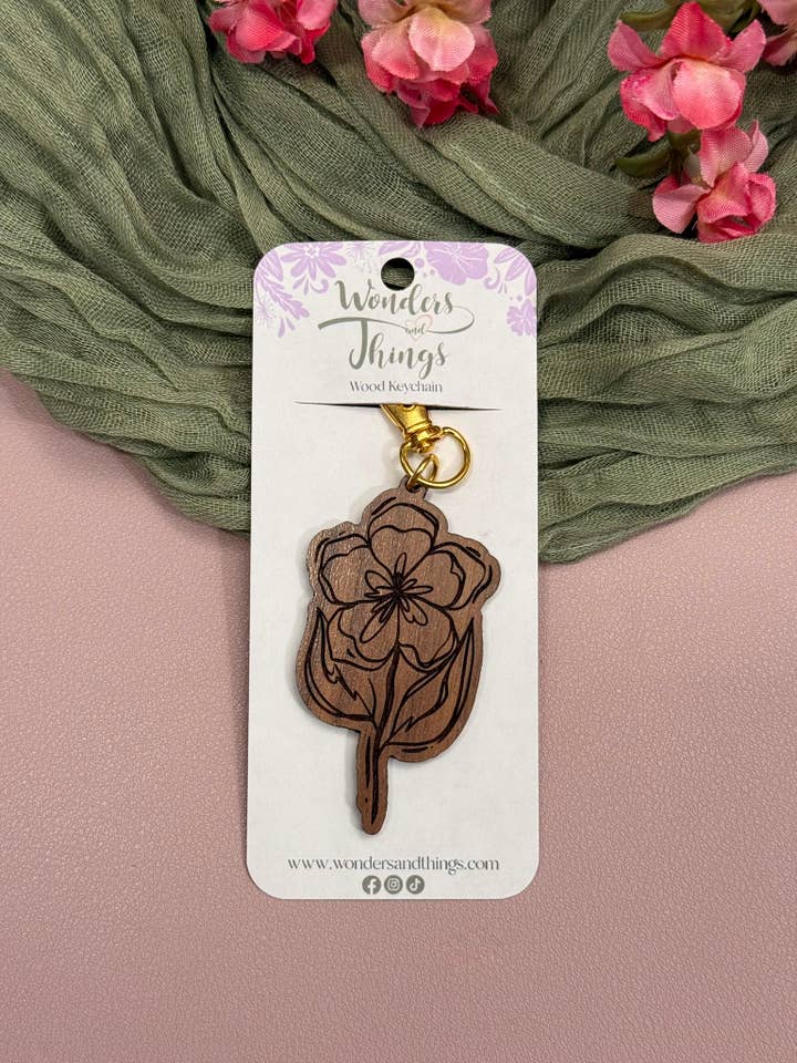 Flower Wood Keychain| Backpack and Purse Accessories for wholesale by Wonders and Things