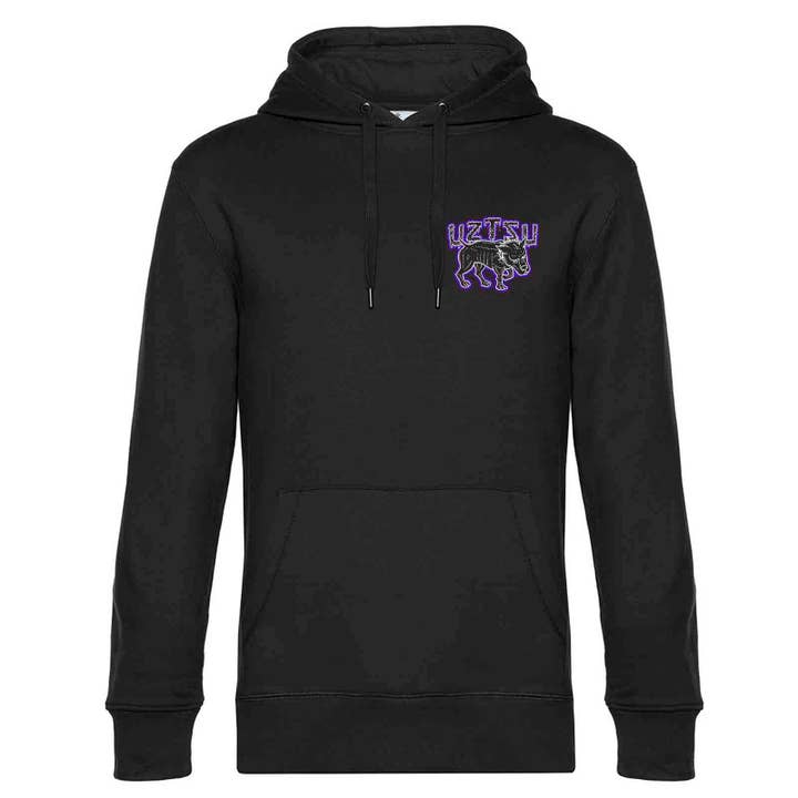 Chandail à capuchon noir UZTZU® Facundo Punk pour la vente par Uztzu