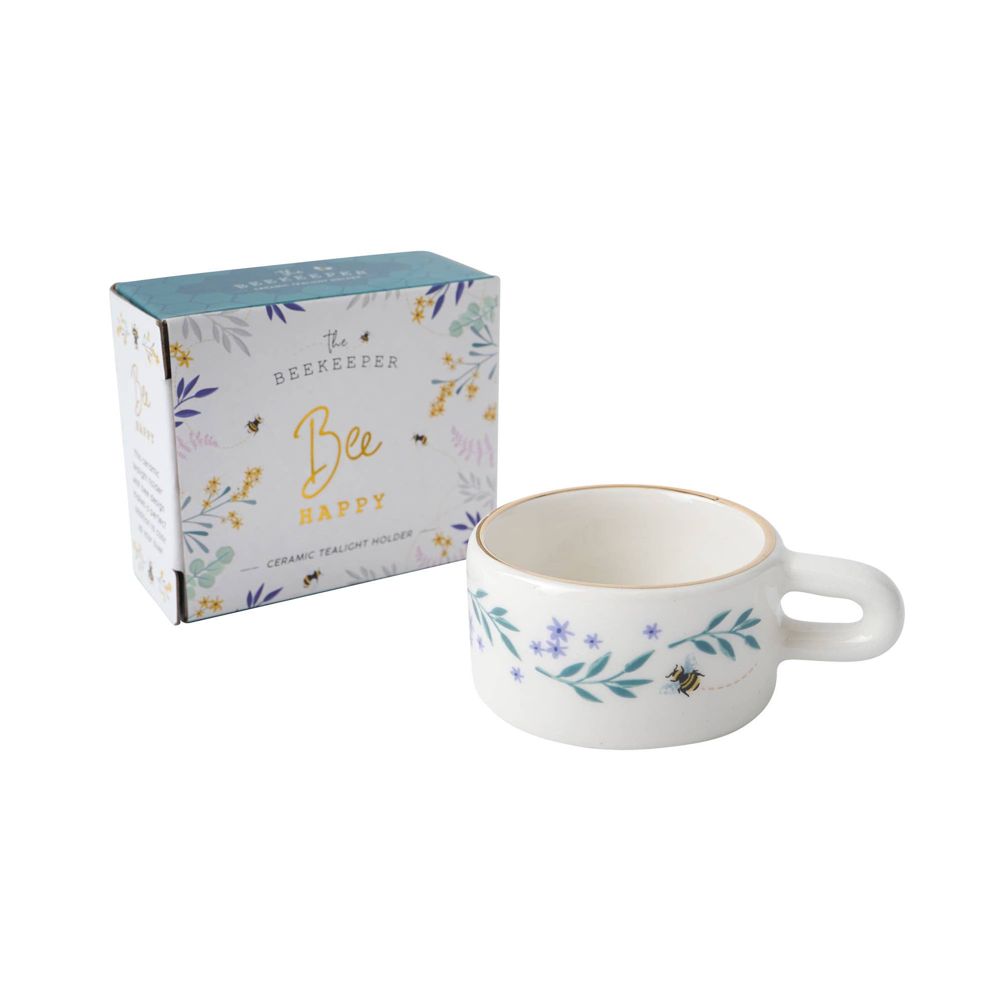 CGB Giftware - Wholesale Candle Holder - The Beekeeper 'Bee Happy' Ceramic Tealight Holder1