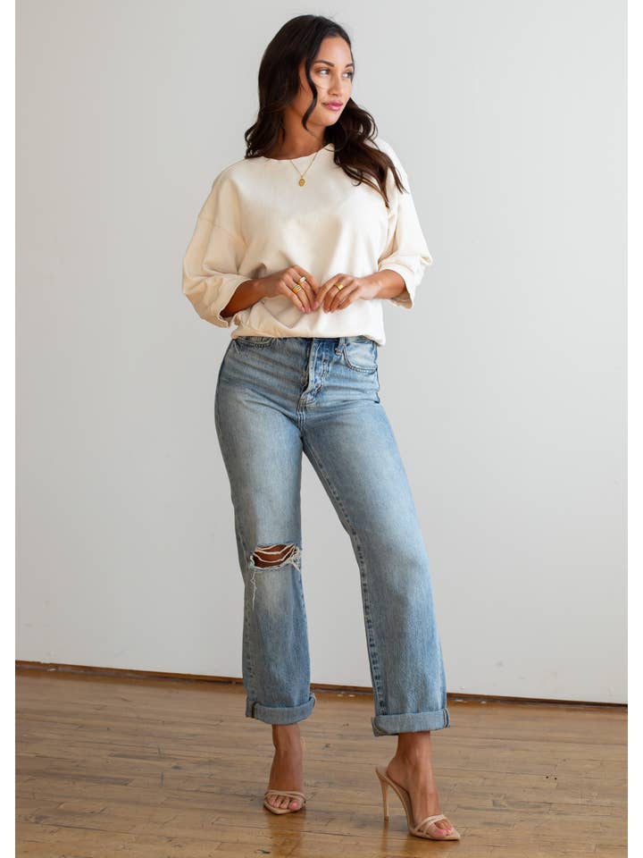 Panache Apparel Co. - Wholesale Sweatshirt - Women's - Cream Washed Short Sleeve Sweatshirt