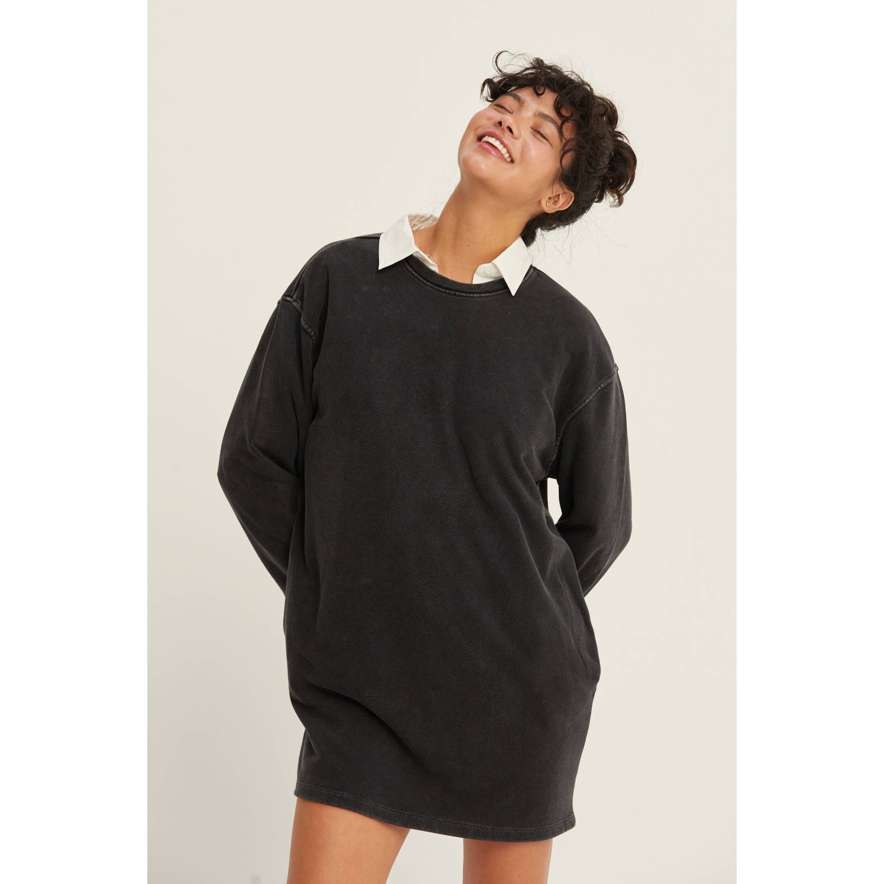 Double Zero - Venta al por mayor Vestido - Mujer - Vestido sudadera mini de gran tamaño lavado mineral9