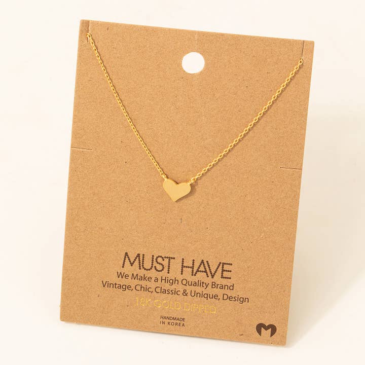 Fame Accessories - Wholesale Pendant/Charm Necklace - Brushed Heart Dainty Pendant Necklace