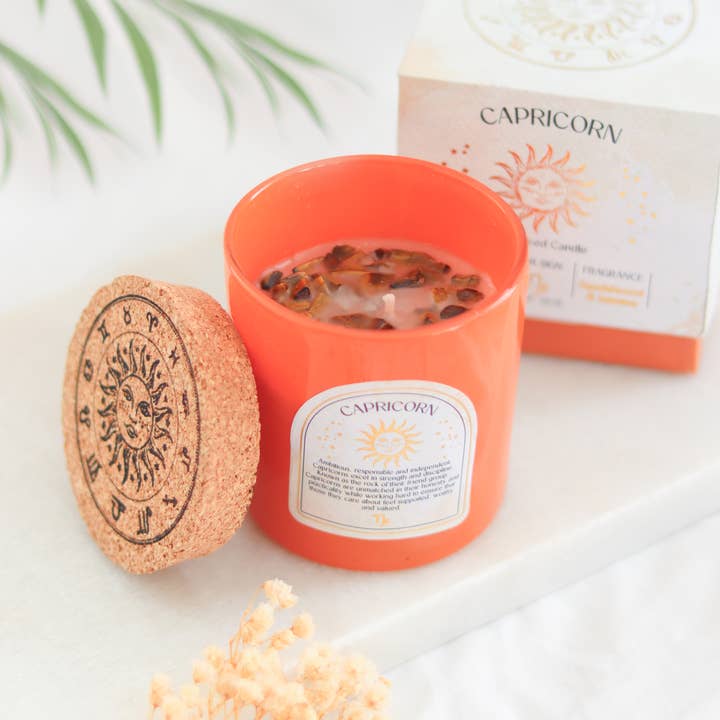 Something Different Wholesale - Wholesale Jar/Filled Candle - Capricorn Sandalwood & Jasmine Zodiac Crystal Candle