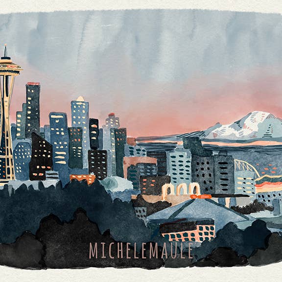 8x10" Seattle Skyline Print for wholesale by michele maule
