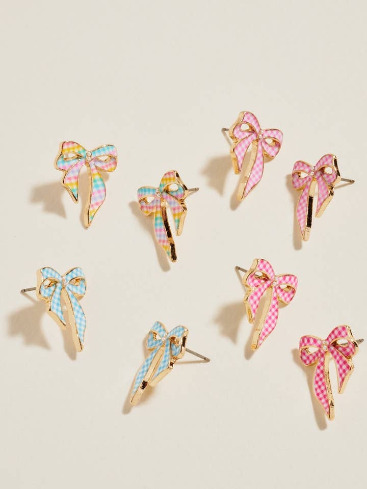 Easter Checkered Enamel Bow Ribbon Post Earrings for wholesale by Designature New York