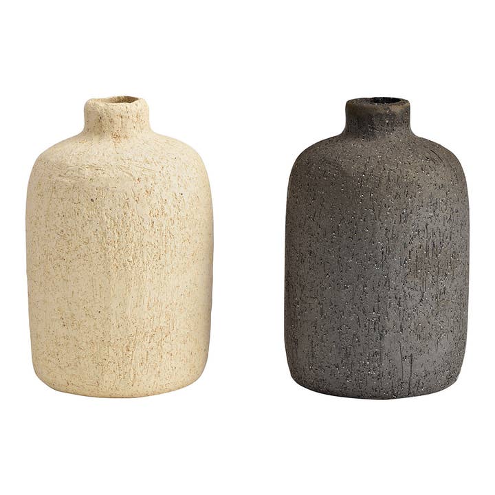 Vaas van keramiek beige, zwart 2-voudig, (B/H/D) 9x16x9cm alleen voor droogbloemen voor wholesale door Wurm