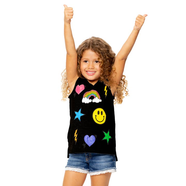 Camiseta estampada sin mangas para niñas pequeñas (4-6) con pantalla de iconos para venta al por mayor de Malibu Sugar