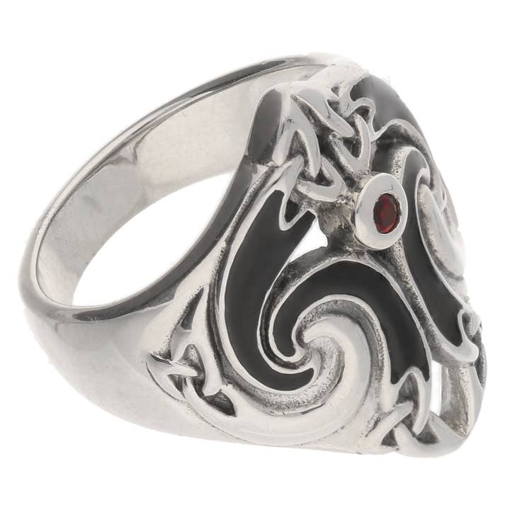 Silver Insanity – Engroshandel Statementring – Keltisk ankerring | Rød granat | Sterling sølv | Emalje