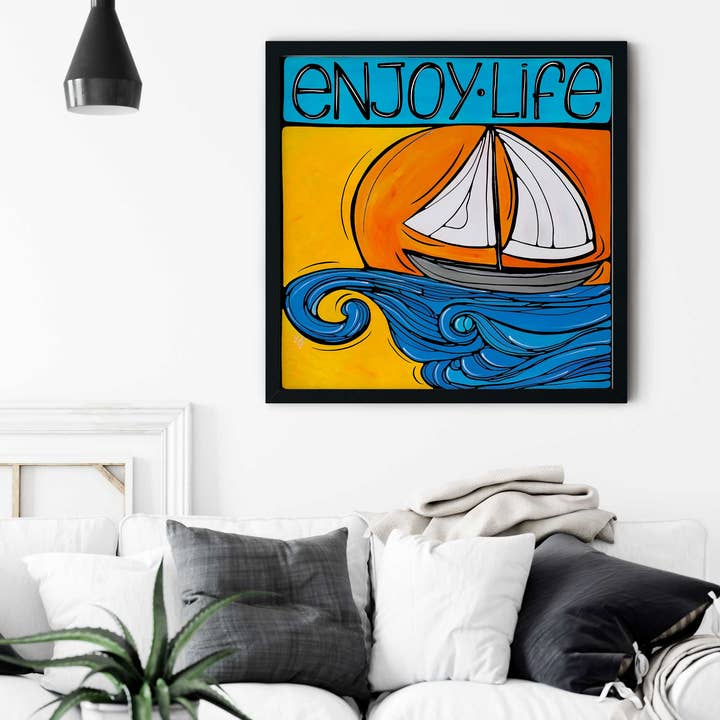 Stampa su tela incorniciata con barca a vela, arte da parete nautica e costiera per la vendita all'ingrosso da parte di Atelier Vero Wholesale