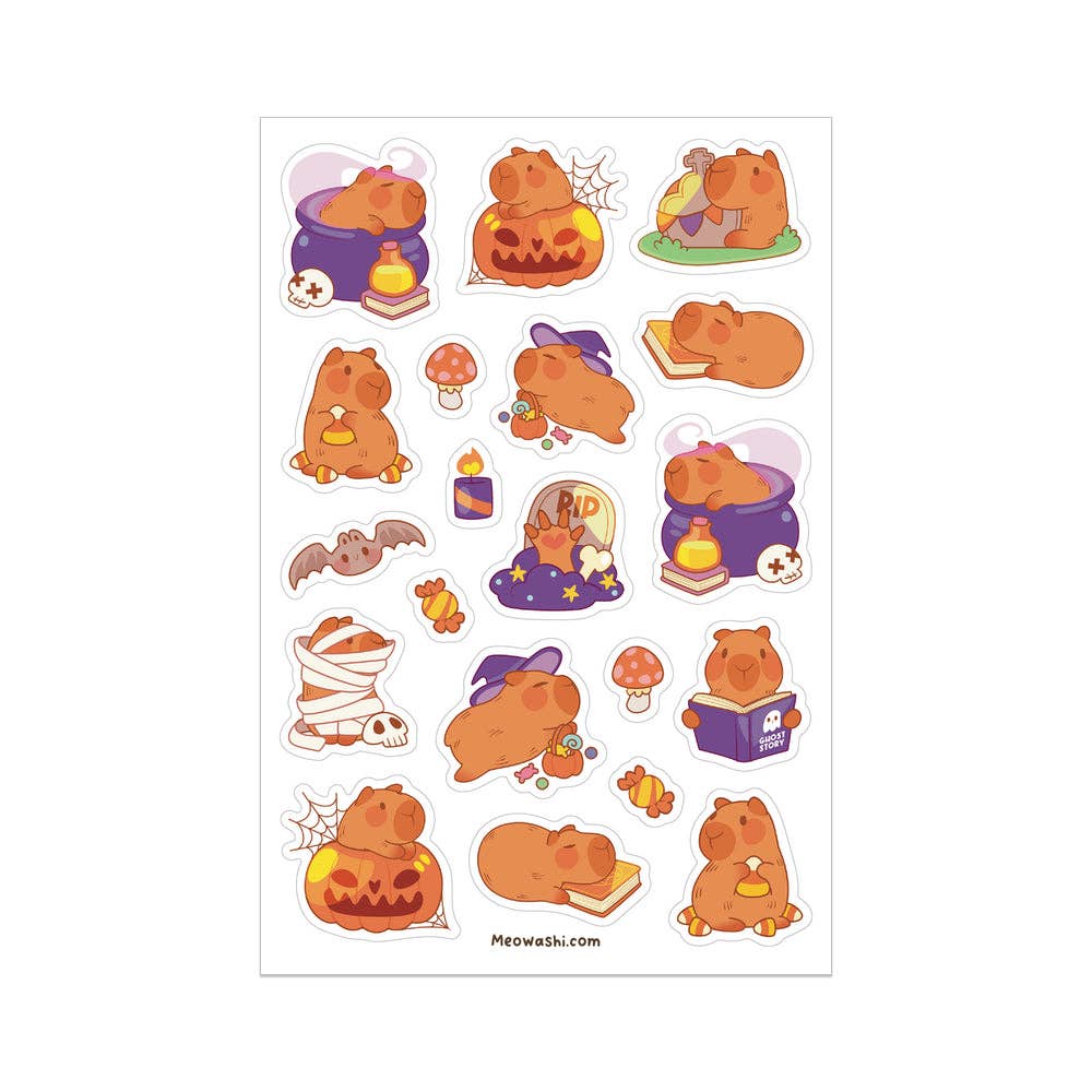 Meowashi Studio - Wholesale Sticker - Halloween Capybara Clear Sticker Sheet