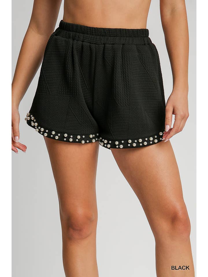 Vanilla Monkey - Wholesale Shorts - Women's - Textured Knit Jacquard Shorts With Pearl Details