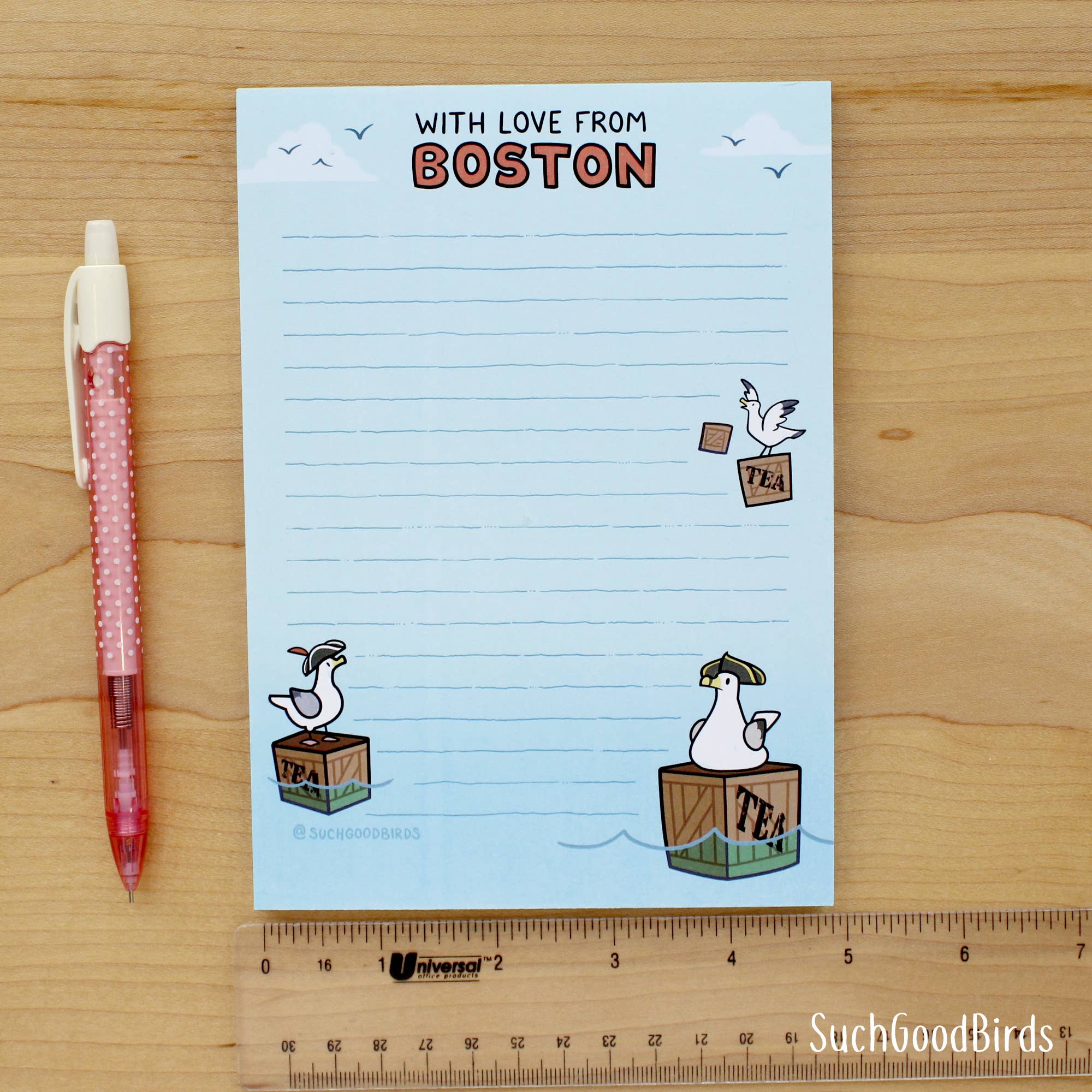 Such Good Birds - Wholesale Notepad - Boston Seagull Tea Party 5"x7" Note Pad - Love From Boston2