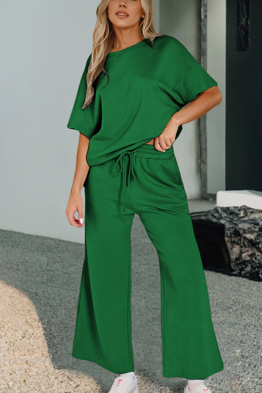 Aapparella - Wholesale Lounge Set - Women's - Women Multi-colored Textured T Shirt and Pants Set | S-2XL9