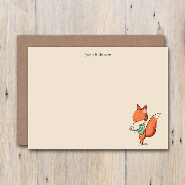Boxed Set of Cute Fox Flat Note Cards - Set of 15 for wholesale by Dearest Nicky