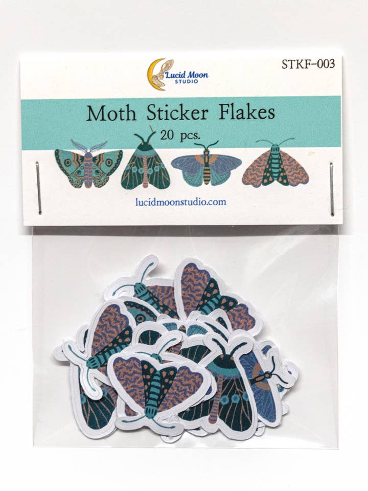 Moth Sticker Flakes for wholesale by Lucid Moon Studio, LLC
