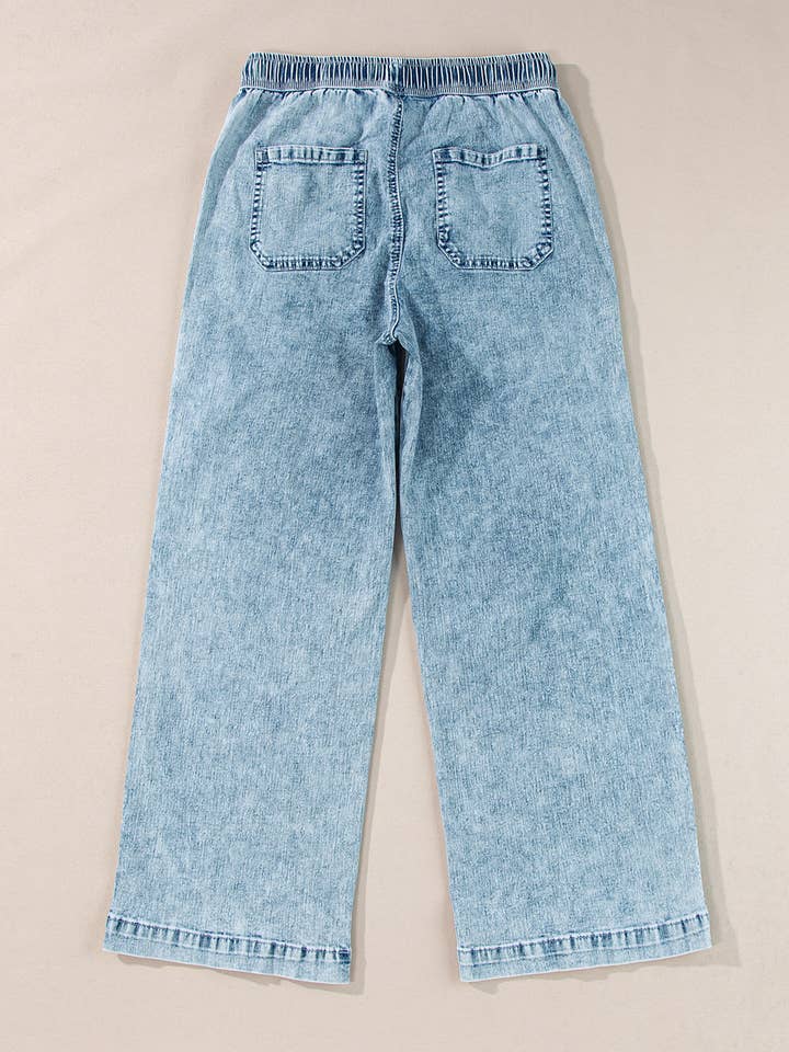 FULL TIME PURCHASE - Wholesale Jeans - Women's - Mineral Wash Drawstring Waist Loose Straight Denim Pants6