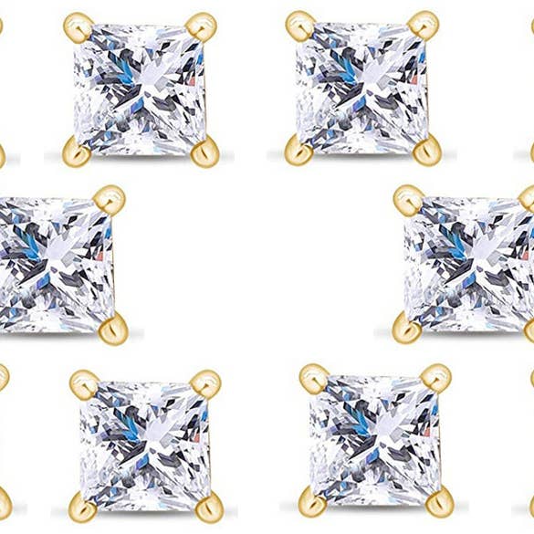 Set mit fünf Ohrsteckern aus 14-karätigem Gelbgold, 6 mm, 2 Karat, weißer Saphir im Prinzessschliff für den Großhandel von Paris Jewelry