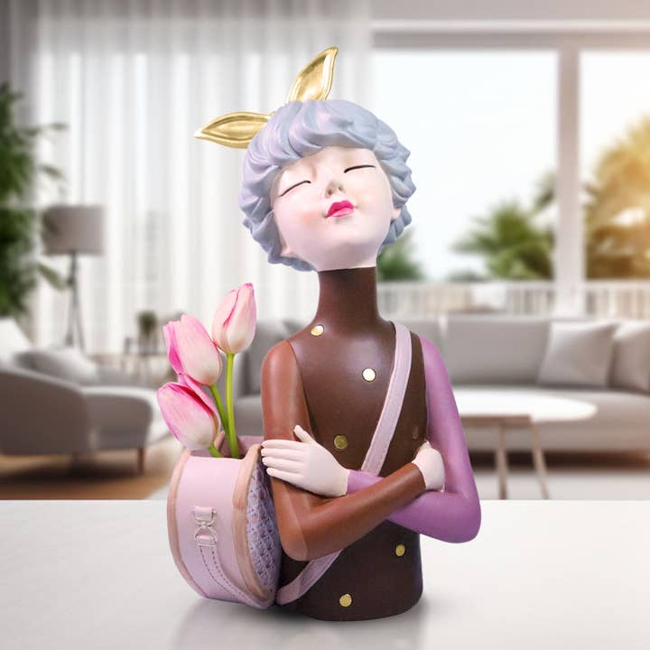 Sona Casa - Wholesale Decorative Figurine - Classy Female Bust Statue Storage and Vase in One, Makeup Organizer, Small Items Storage, Vanity Table Decor, Ladies Gift Brown Polyresin 14 inch 34 cm6