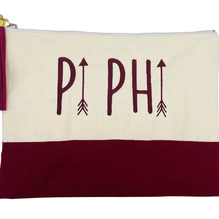 Pi Beta Phi Embroidered Greek Letter Pouch for wholesale by Color Shout
