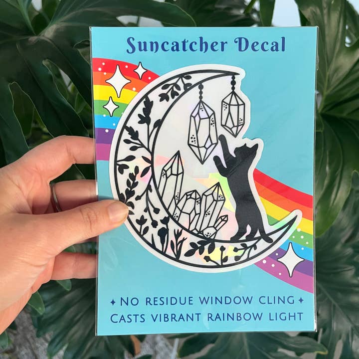 Art by Sharell - Wholesale Suncatcher - Cat on Moon Suncatcher Window Sticker Decal, Cat Lover Gift1