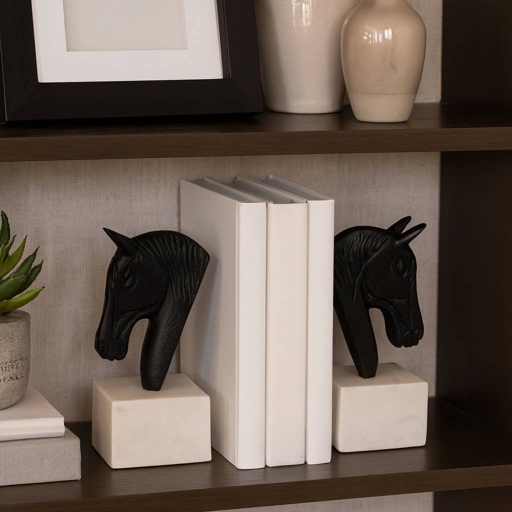 Sagebrook Home - Wholesale Bookend - Bookends Set of 2 - White/Black Metal Horse Head, 7 in.1