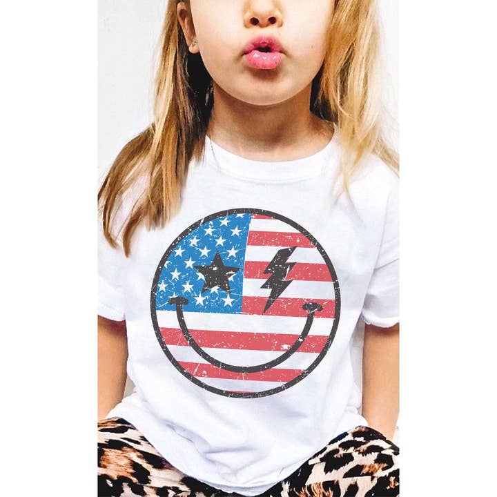 Patriotisches T-Shirt für Kinder im Retro-Stil mit Smiley-Gesicht und Grafik für 4. Kinder für den Großhandel von Kids By Kissed Apparel