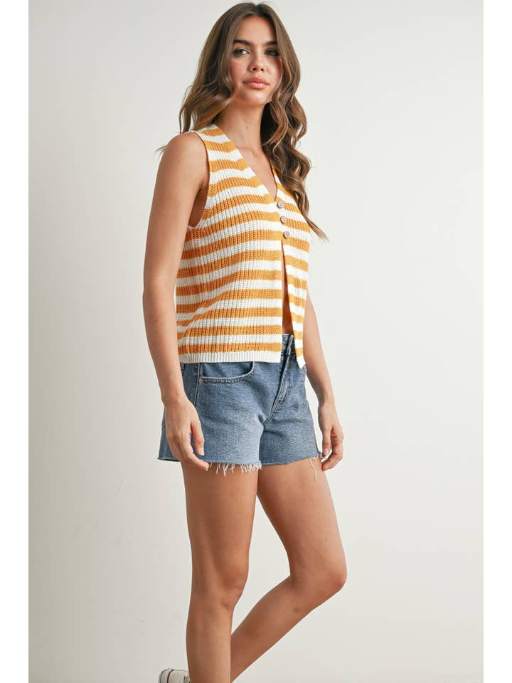 BUTTERMELON - Wholesale Sweater Vest - Women's - Striped Button-Front Sweater Vest - BMW773315