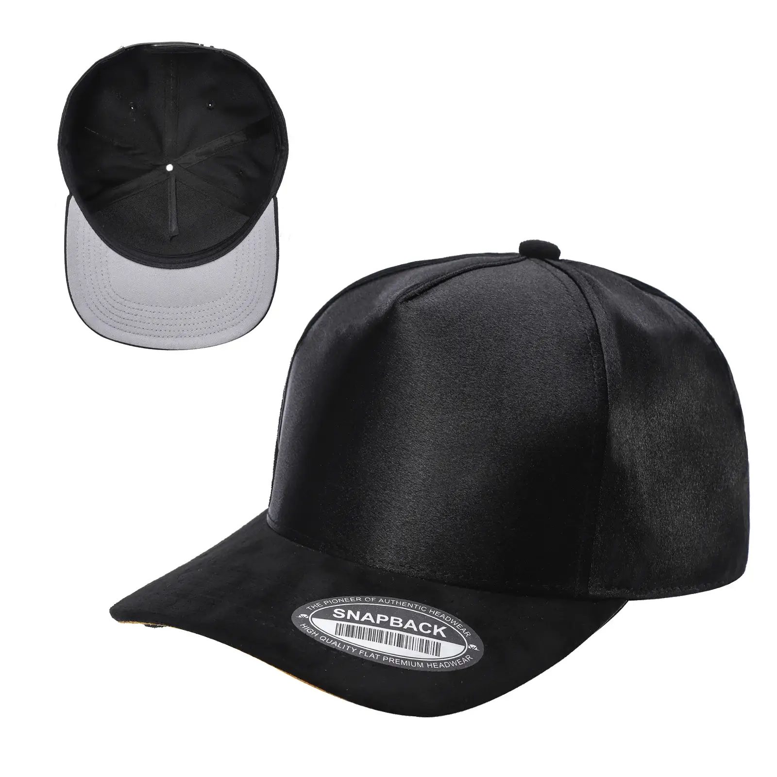 Burzip collection – Großhandel Basecap – Unisex – TC2>TCSTS Satin-Krone, Wildleder-Schirm Blanko 5-Panel Baseballkappe2