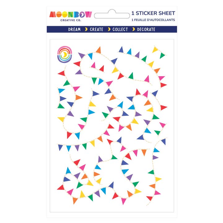 Rainbow Bunting Glossy Sticker Sheet for wholesale by Moonbow Creative Co.