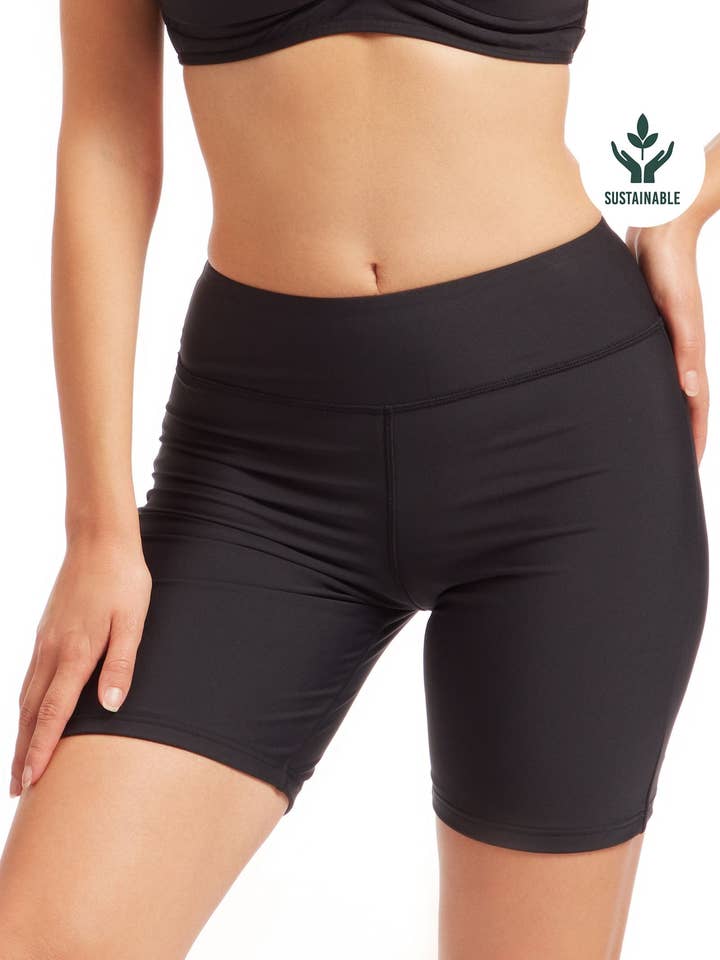 Core Solid Black High Waist Bike Shorts for wholesale by Sunseeker
