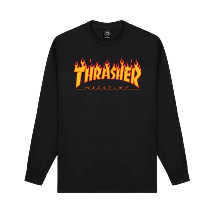 Thrasher Flame Logo Long Sleeve T-shirt Black for wholesale by Rat City Sk8 Shop