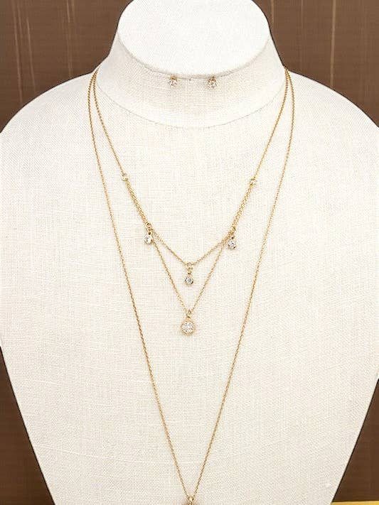 ROND CZ STEEN HANGERTJE GELAAGDE KETTINGSET voor wholesale door Andrea Bijoux