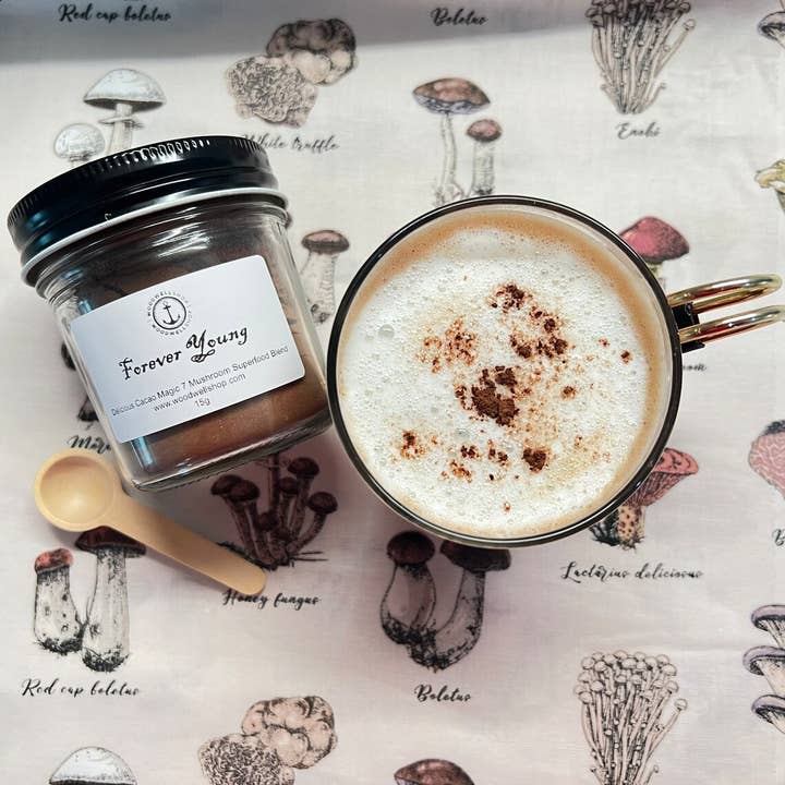 Forever Young: A Delicious Cacao Magic 7 Mushroom Coffee for wholesale by WoodWell®