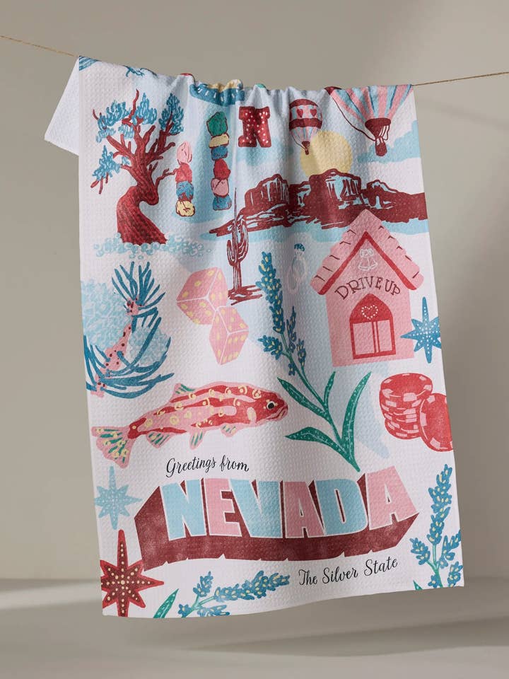 Greetings From Nevada Tea Towel for wholesale by Geometry
