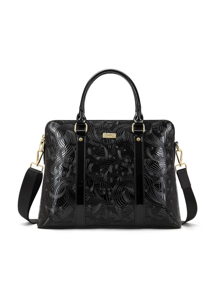 AMIRA PATENT LEATHER LAPTOP BAG- SF45-6006- BLK- NEW IN for wholesale by Serenade Beverly Hills Collection
