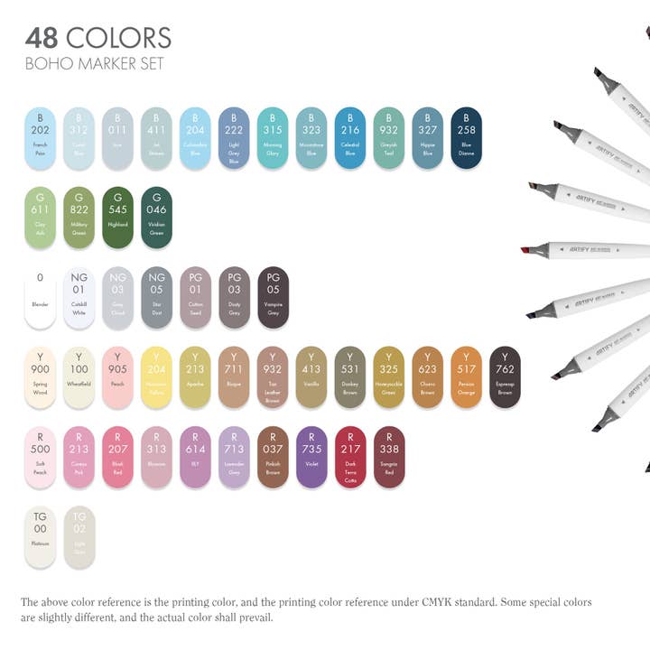 Artify - Wholesale Marker - ARTIFY 48 Boho Colors Fine & Broad Dual Tips Art Markers