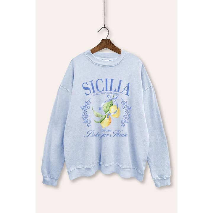 ITALIEN CITRONER GRAFISK MINERALVASKET SWEATSHIRT for engroshandel hos VINTAGE POINT USA