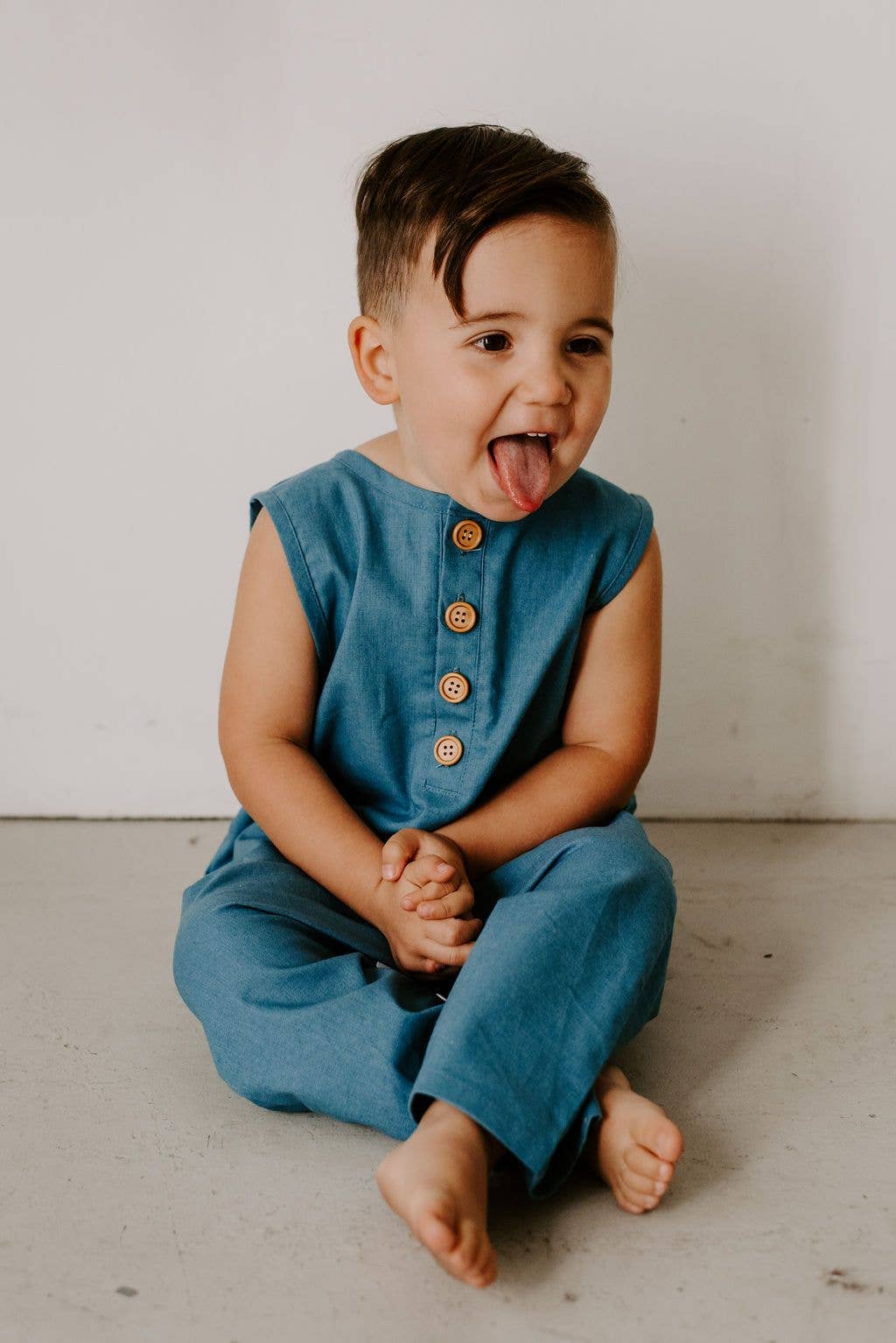 Ashley Rose Clothing - Wholesale Jumpsuit - Baby - Linen Finley Baby Toddler Romper in Cobalt | Sustainable4