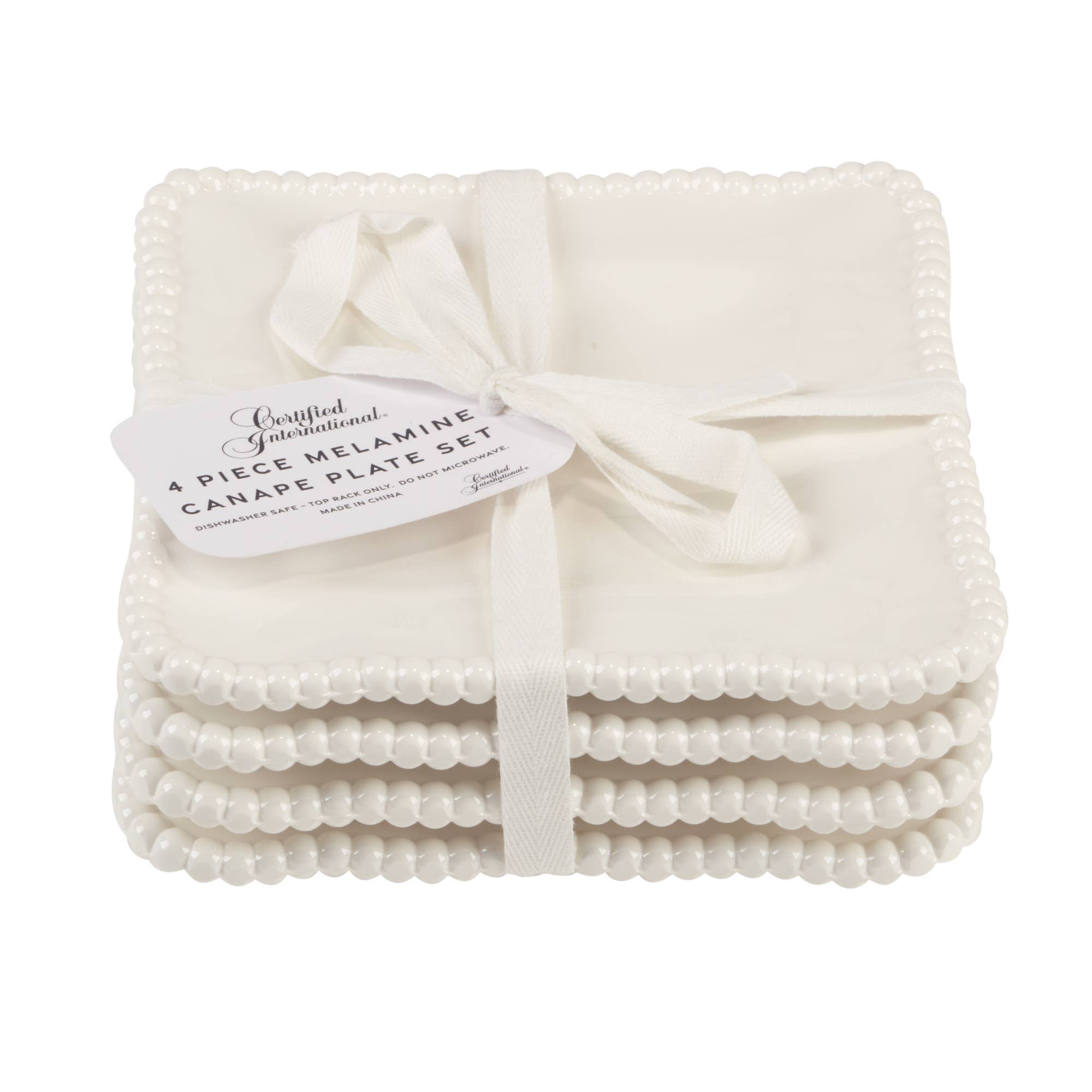 Certified International - Wholesale Dinner Plate - Perlette Gift Cream Melamine Set of 4 SquareCanape Plates0