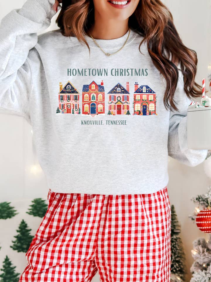Hometown Christmas Custom Sweatshirt for wholesale by Wicker Road Boutique
