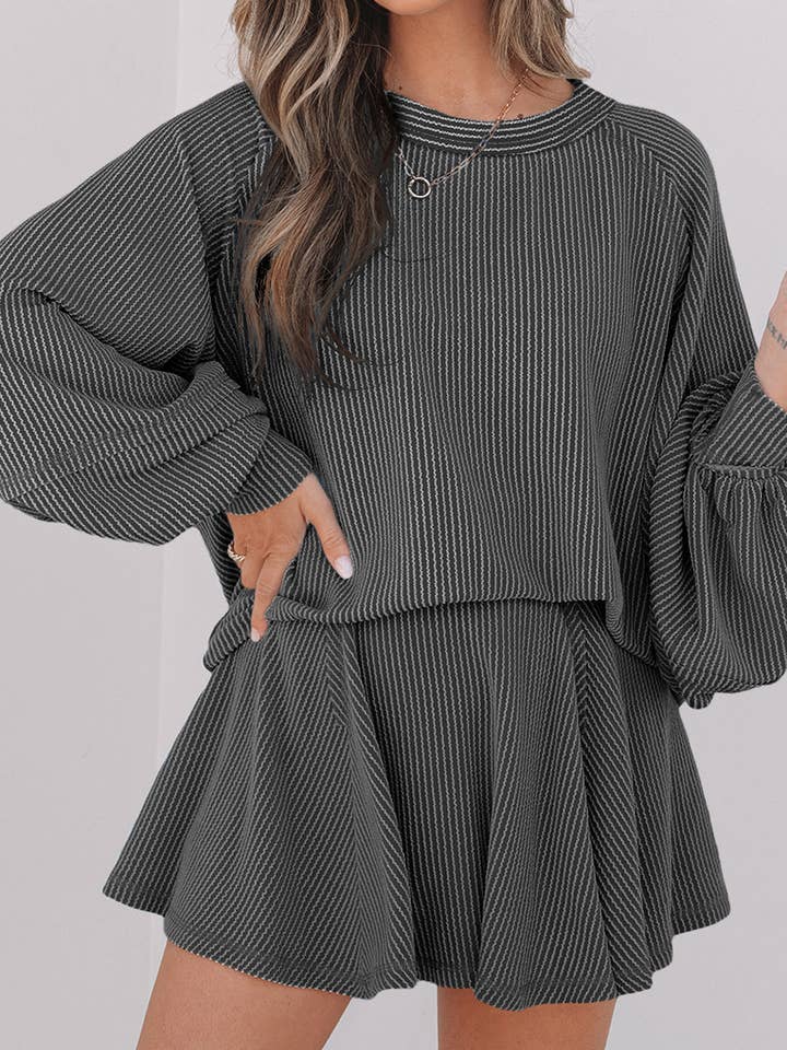 Lantern Sleeve Top Ruffled Mini Skirt Set | S-XL for wholesale by Aapparella