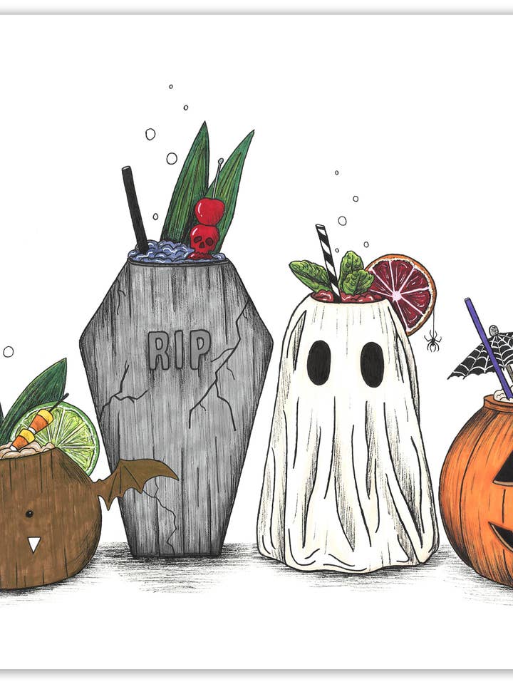 Hallowtiki, Imprimé d'Art de Cocktails d'Été Halloween pour la vente par Carrie Anne Hudson Art