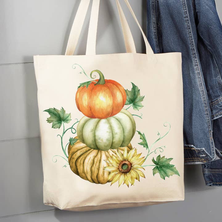 Bolso de lona de algodón de 12 oz de calabaza apilada otoño otoño para venta al por mayor de Avery Lane Gifts