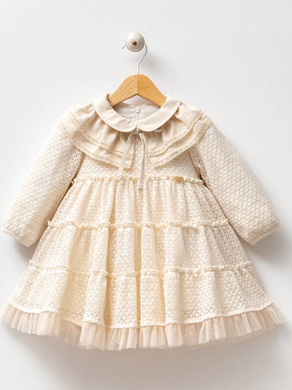 Elegant Baby Girl Dress with Guipure Lace, Peter Pan Collar for wholesale by VAV KIDS
