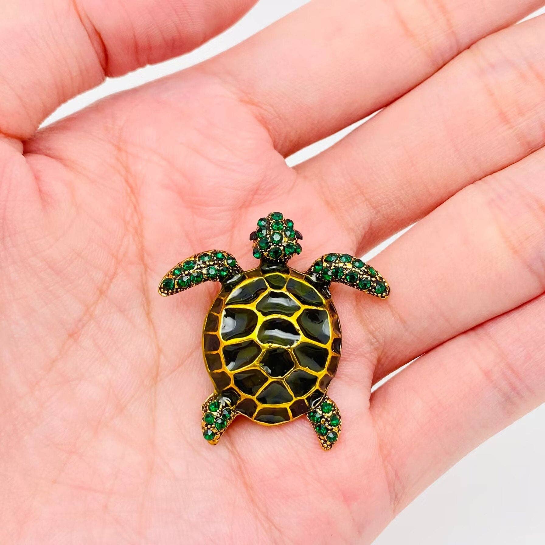 Mio Queena - Wholesale Brooch - Enamel Green Rhinestone Turtle Brooch