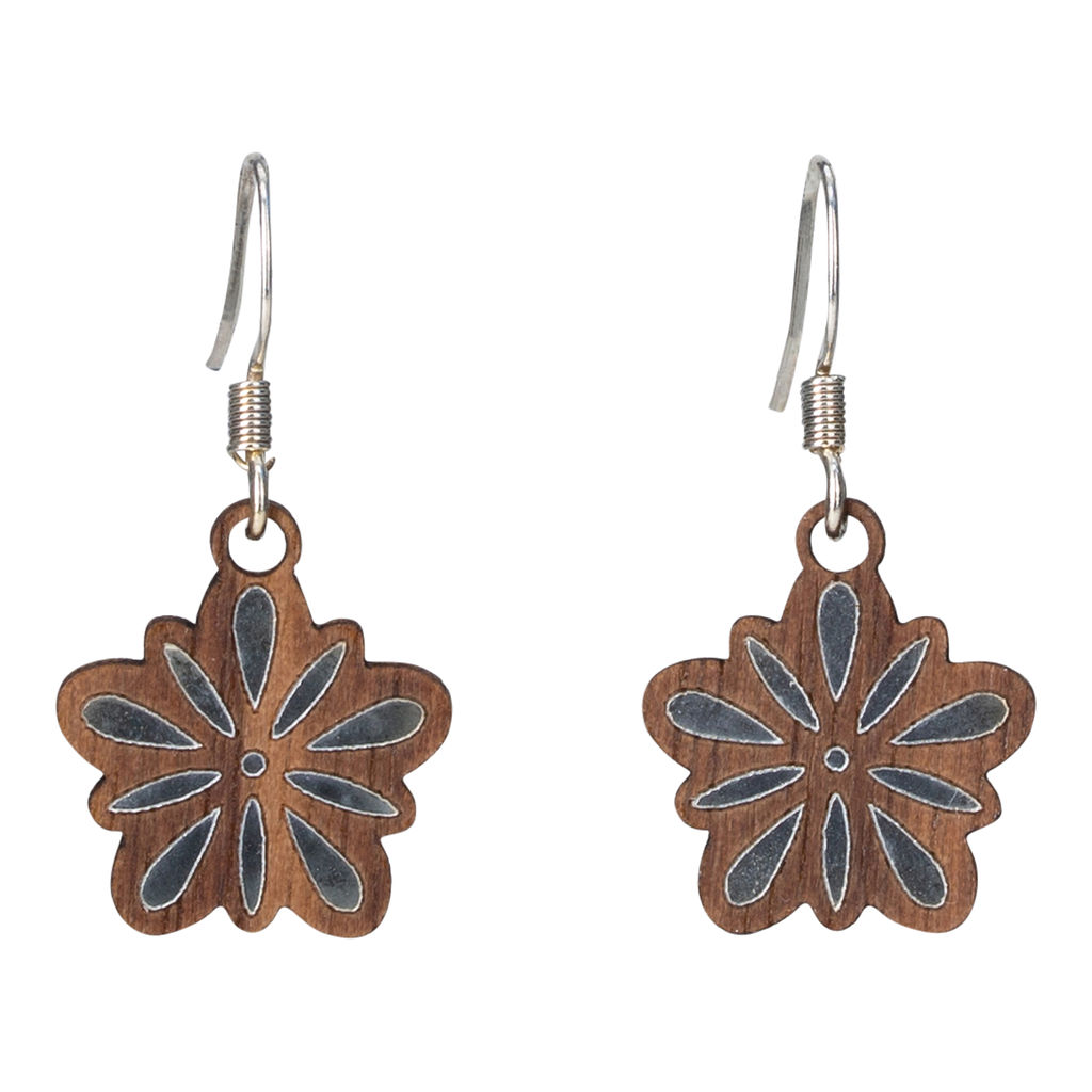 Woodcutts Inc. - Wholesale Dangle Earrings - Blooming Flower Twig Earring with Silver Foil Accent0